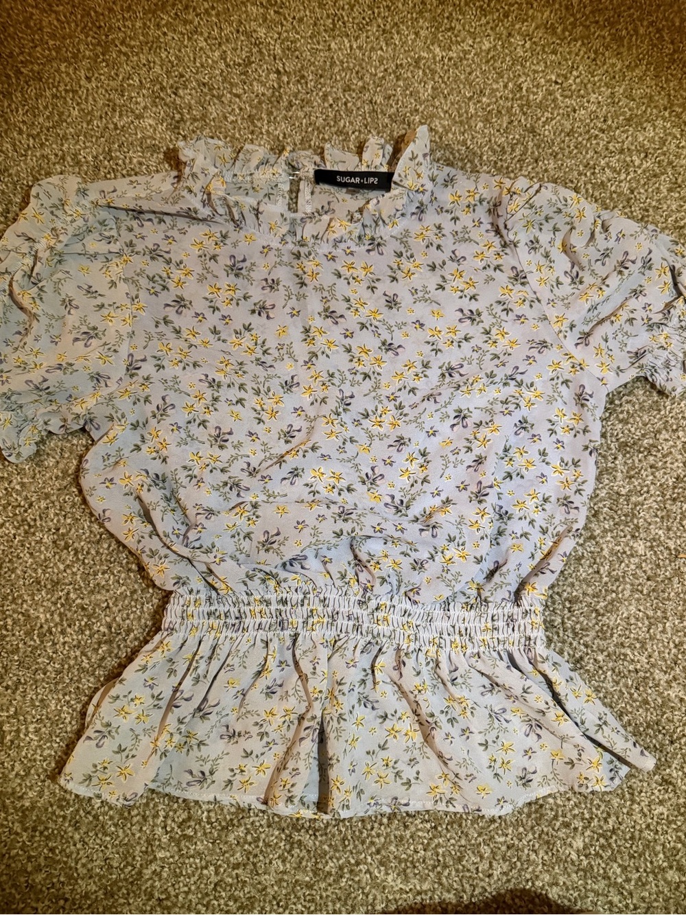 Sugarlips Lavender Floral Ruffle Peplum Blouse